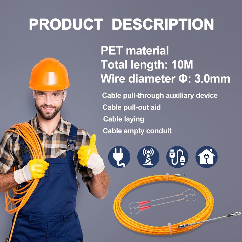 DZDSBB Electrical Fish Tape 10m | 3.0 mm Wire Fish Tape Wire Puller | Wire Snake for Running Wire through Wall | Retractable Cable Pulling Tools with 2 Guide Springs | Wire Feeder - Image 4